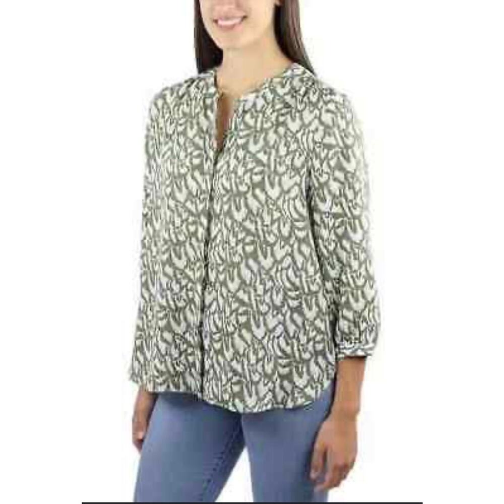 Jachs Girlfriend Women's Printed 3/4 Sleeve with Hidden Button Blouse Medium